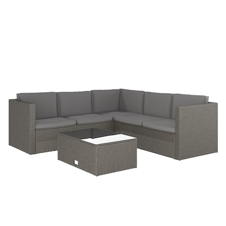 Flash Furniture Roan Indoor/Outdoor L-Shaped Sectional w/Coffee Table in Gray Wicker PE Rattan w/Gray Cushions BN-WS404-GY-GY-GG